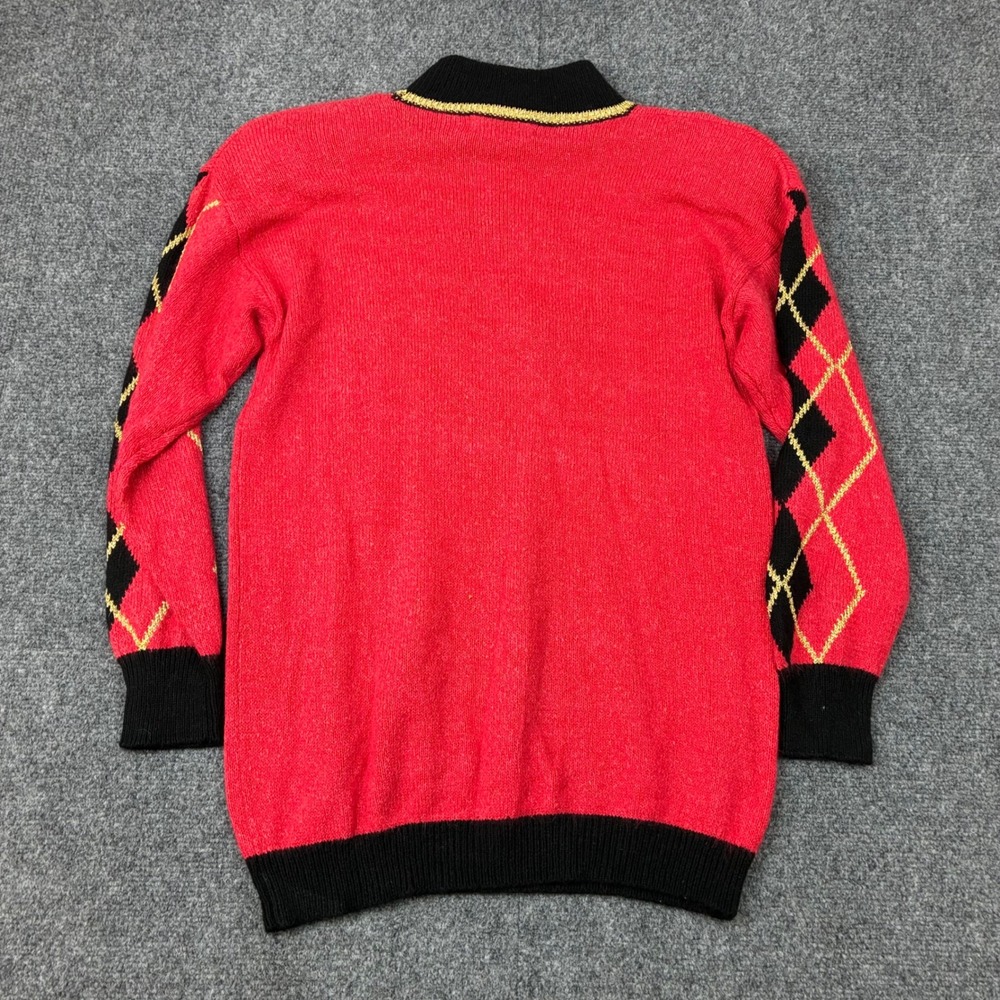 Eddie Dassin Vintage Red Silk Angora Argyle Mock Neck Sweater Womens Size Medium - Picture 7 of 8